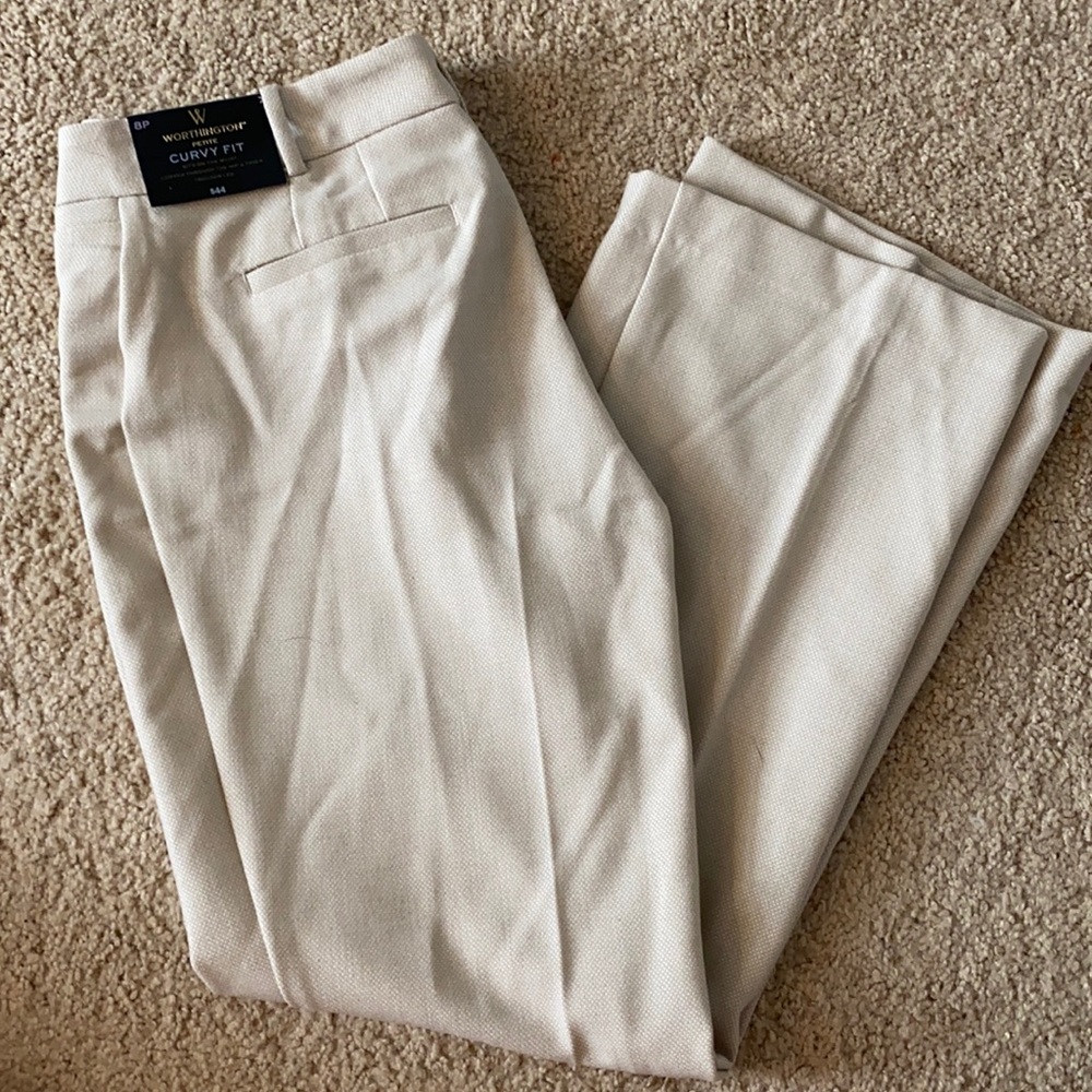 Petite Curvy Slacks - Khaki/White - NWT!